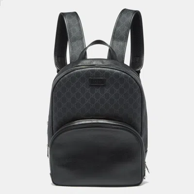 Pre-owned Gucci Medium Black Gg Supreme Canvas And Leather Backpack