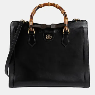 Pre-owned Gucci Medium Black Leather Diana Tote And Shoulder Bag