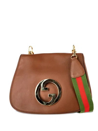 Pre-owned Gucci Medium Blondie Flap Leather Shoulder Bag In Brown