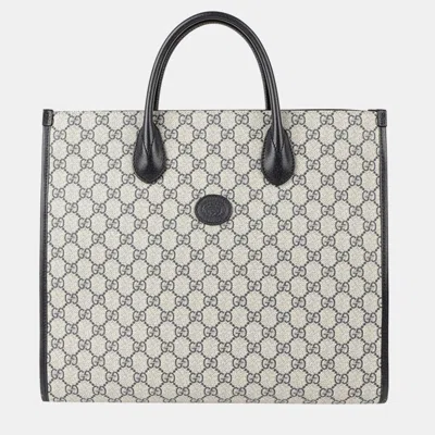 Pre-owned Gucci Medium Blue Gg Supreme Canvas Interlocking G Tote And Shoulder Bag