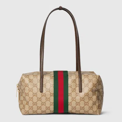Gucci Medium Boston Bag With Web In Neutral