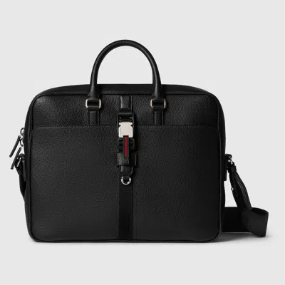 Gucci Medium Briefcase With Web In Black
