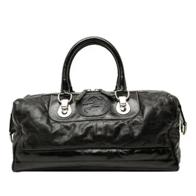 Pre-owned Gucci Medium Calfskin Dialux Snow Glam Boston Bag In Black