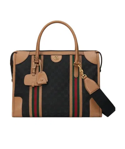 Gucci Medium Canvas Duffle Bag In Black