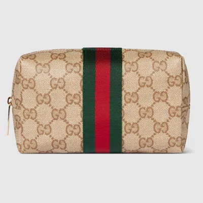 Gucci Medium Cosmetic Case With Web In Brown