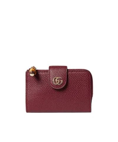 Gucci Medium Double G Bamboo Wallet In Red