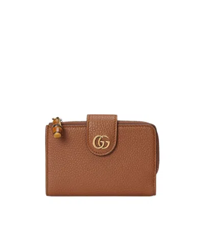 Gucci Medium Double G Leather Wallet In Brown