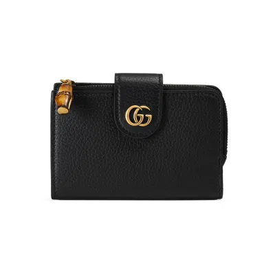 Gucci Medium Double G Wallet With Bamboo In Schwarz