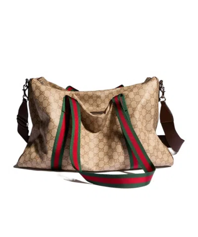 Gucci Medium Duffle Bag With Web In Brown
