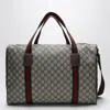 Gucci Medium Duffle Bag With Web Detail In Beige And Ebony Gg Fabric Men In Brown