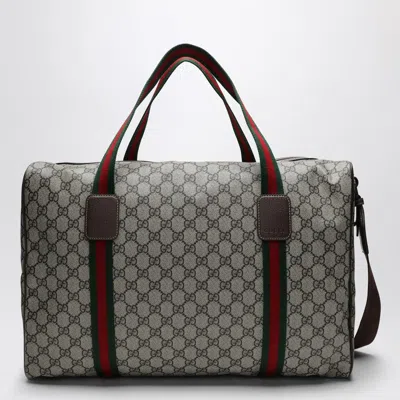 Gucci Medium Duffle Bag With Web Detail In Beige And Ebony Gg Fabric Men In Cream