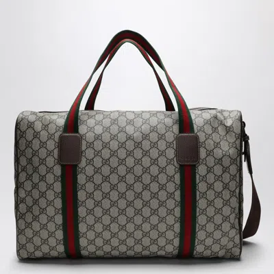 Gucci Medium Duffle Bag With Web Detail In Beige And Ebony Gg Fabric Men In White