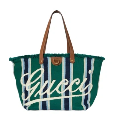 GUCCI MEDIUM EMBROIDERED CANVAS TOTE BAG