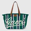 Gucci Medium Embroidered Canvas Tote Bag In Green
