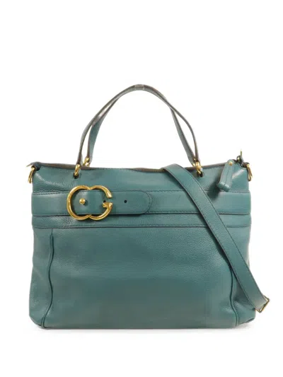 Pre-owned Gucci Medium Gg Buckle Tote Bag In Blue
