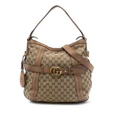 Pre-owned Gucci Medium Gg Canvas Running Satchel In White