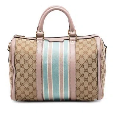 Pre-owned Gucci Medium Gg Canvas Web Joy Boston Bag In White