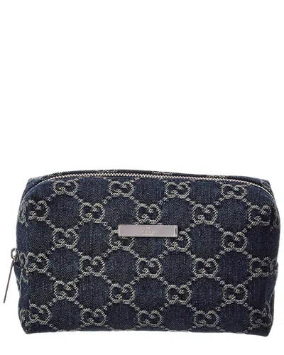 Gucci Medium Gg Denim Cosmetic Case In Blue