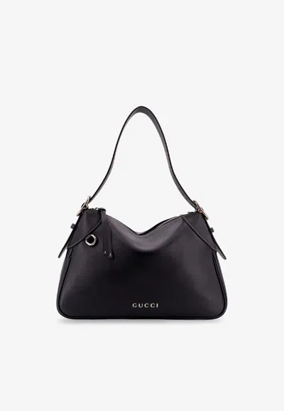 Gucci Medium Gg Emblem Leather Shoulder Bag In Black