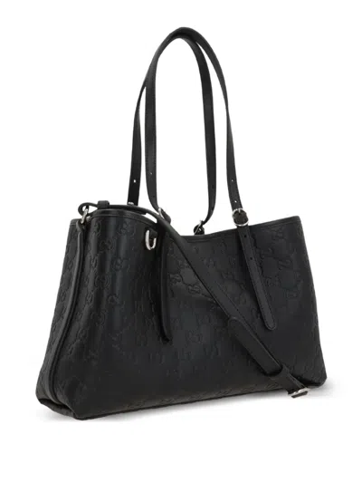 Gucci Medium Gg Emblem Leather Tote Bag In Black