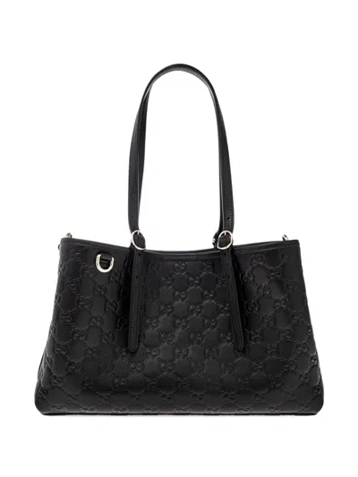 Gucci Medium Gg Leather Shoulder Bag In Black