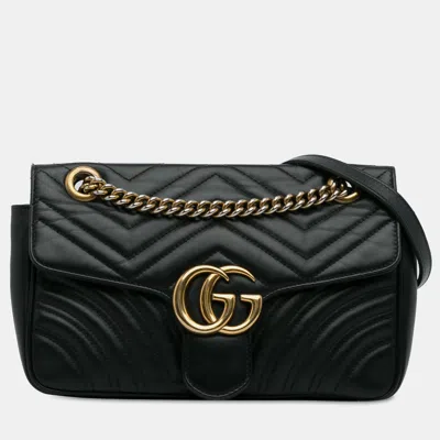 Pre-owned Gucci Medium Gg Marmont Matelasse Shoulder Bag In Black