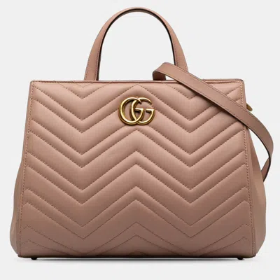Pre-owned Gucci Medium Gg Marmont Matelasse Tote In Pink