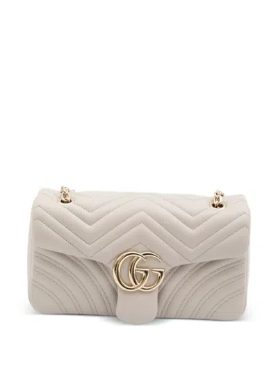 Gucci Chalk Nappa Leather Medium Gg Marmont Shoulder Bag In Neutral
