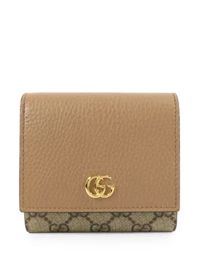 Pre-owned Gucci Medium Gg Marmont Wallet In Neutrals