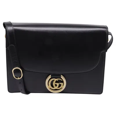 Pre-owned Gucci Medium Gg Ring Shoulder Bag In Black Leather