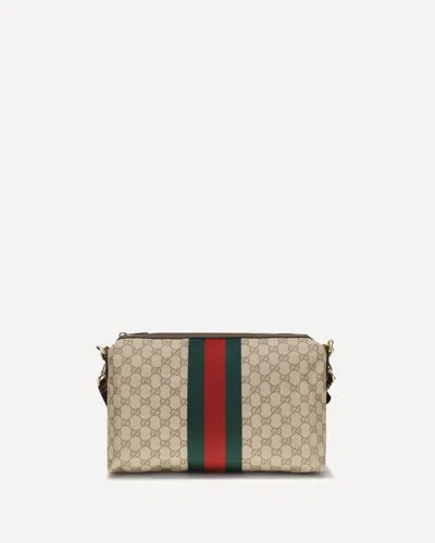 Gucci Medium Gg Shoulder Bag With Web Stripe In Gray