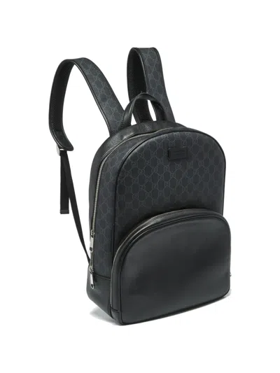 Pre-owned Gucci Medium Gg Supreme And Leather Backpack In Black
