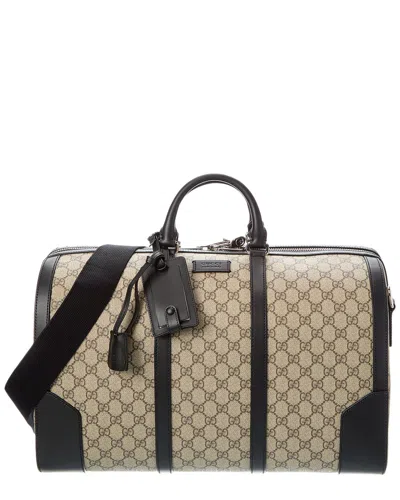 Gucci Medium Gg Supreme Canvas & Leather Duffel Bag In Black