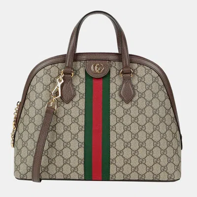 Pre-owned Gucci Medium Gg Supreme Canvas Ophidia Tote And Shoulder Bag In Beige