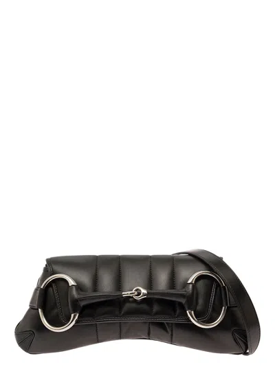 Gucci 'medium  Horsebit' Black Shoulder Bag With Maxi Horsebit In Leather Woman