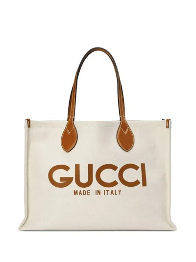 Gucci Shopper Aus Canvas Mit Logo-print In Nude