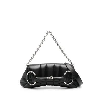 Gucci Medium Horsebit Chain Shoulder Bag In Black