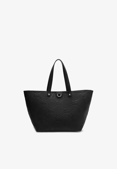 Gucci Medium Jumbo Gg Grained Leather Tote Bag In Black