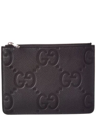 Gucci Medium Jumbo Gg Leather Pouch In Black