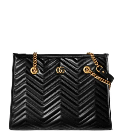Gucci Medium Leather Gg Marmont Tote Bag In Black