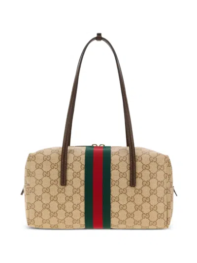 Gucci Gg Canvas Medium Melrose Shoulder Handbag 29 Cm X 14 Cm X 15 Cm In Brown