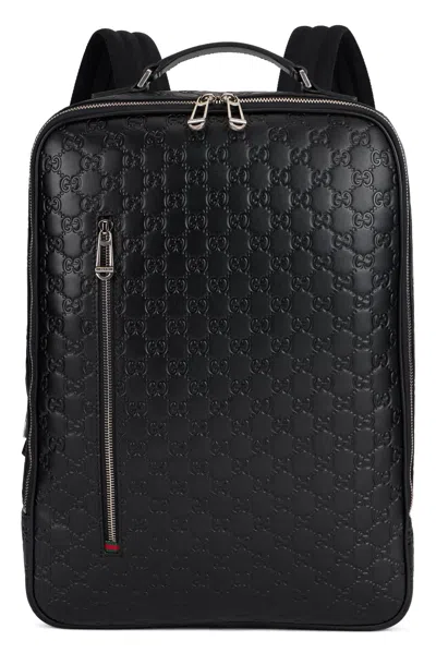 Gucci Medium Monogram Leather Backpack In Black