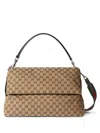 Gucci Beige Shoulder Bag With Shoulder Strap With Web Motif And Logo Lettering On The Rear In Gg Can In Multi