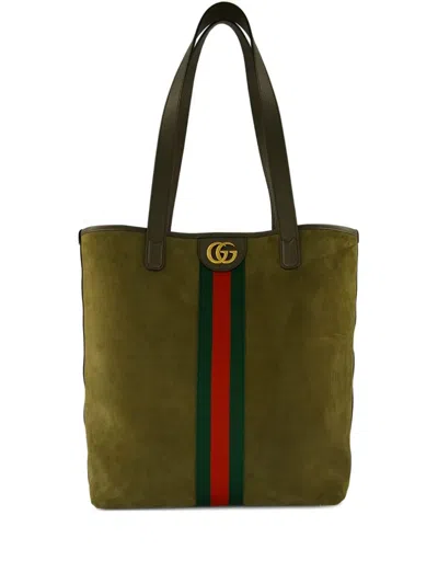 Gucci Men Ophidia Suede And Leather Shopping Bag In Brown