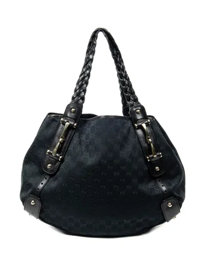 Pre-owned Gucci Medium Pelham Braided-handle Tote Bag In Black