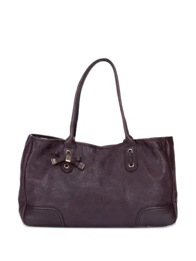 Pre-owned Gucci Medium Prince Monogram Bow Tote Bag In Brown
