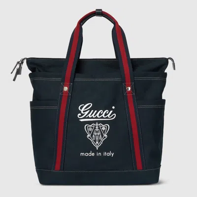 Gucci Medium Printed Canvas Bag With Web In Blue