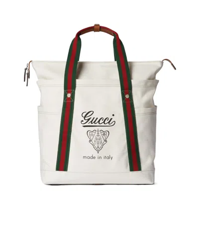 Gucci Medium Printed Canvas Bag With Web In Gray