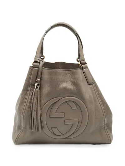 Pre-owned Gucci Medium Soho Tassel Tote Bag In Grey