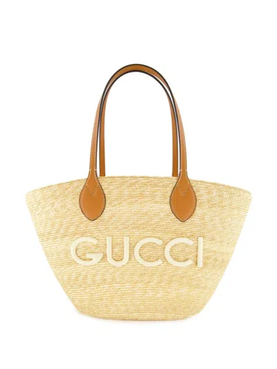 Gucci Rafia Medium Basket Bag In Brown